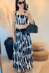 Zebra Desenli Siyah-Ekru İkili Takım