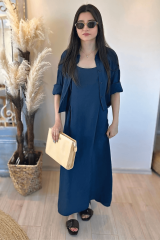 Lacivert Askılı Gömlekli Elbise