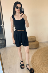 Kemerli Kumaş Şort