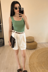 Kemerli Kumaş Şort